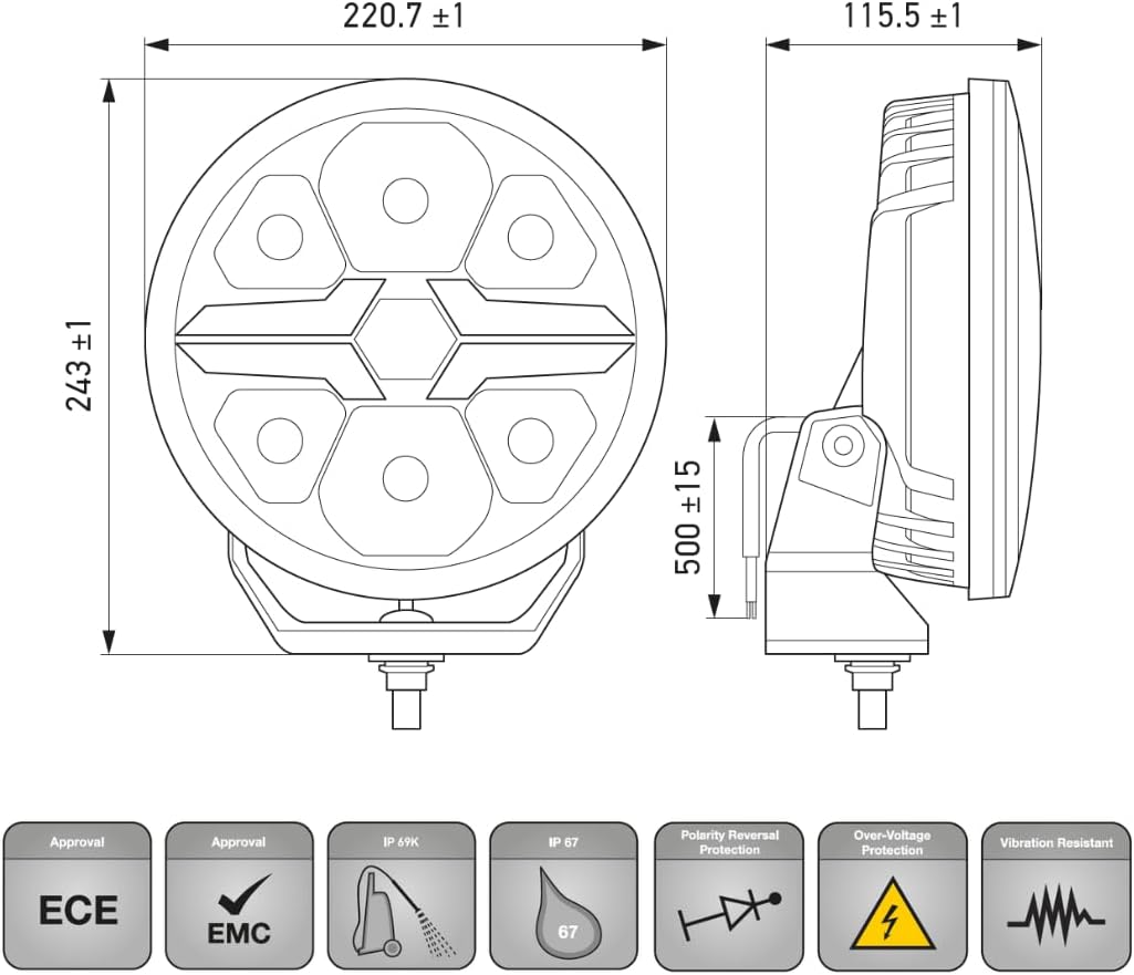 HELLA VALUEFIT LED Прожектор дальнего света Blade Black 9 12 В 24 В круглый Артикул 50 прозрачный Цвет света белый янтарный Длина кабеля 500 мм 1FJ 357 199-071