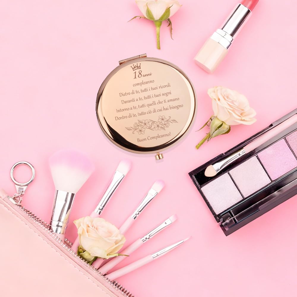 Regalo 18 Anni Ragazza Compacta Specchio Trucco, Idee Regalo Donna Compleanno Specchio Compacto Regali per Sorella Figlia Amica Natale, Regali per Compleanno 18 Anni Ragazza, Ingranditore x1 / x2