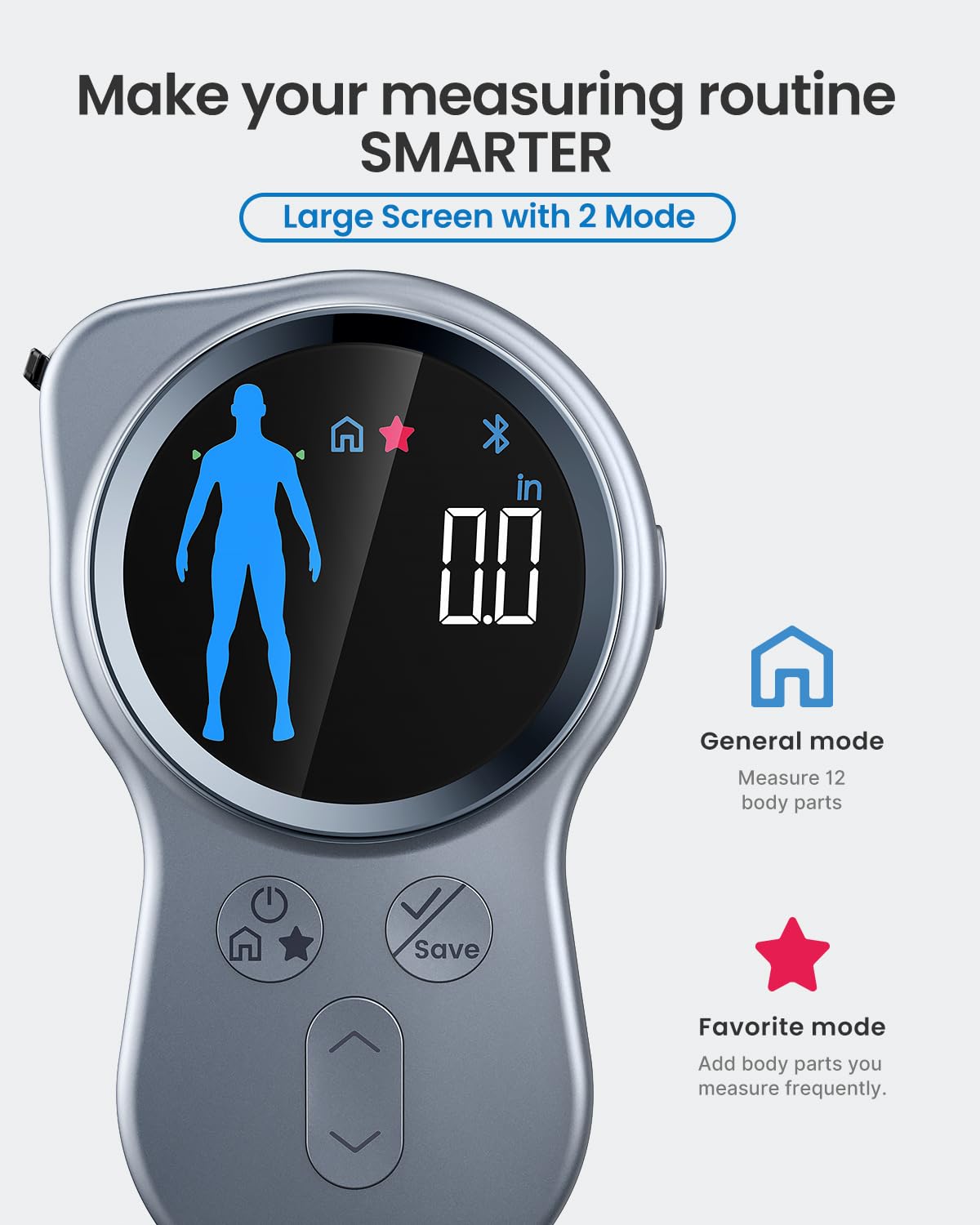 RENPHO Smart Body Tape Measure+, cinta métrica inteligente corporal, cinta métrica mejorada para pérdida de peso, ganancia muscular, fisicoculturismo, cinta digital inteligente en pulgadas y cm