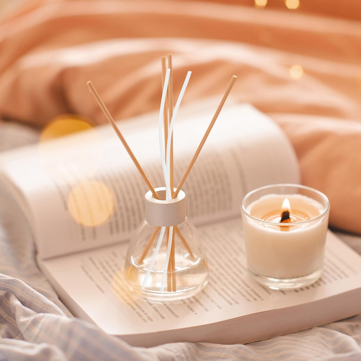 100pcs Curved Aroma Diffuser Sticks White 25x0.5cm Essential Oil Diffuser Rods Household Reed Refill for Bathroom Living Room Office