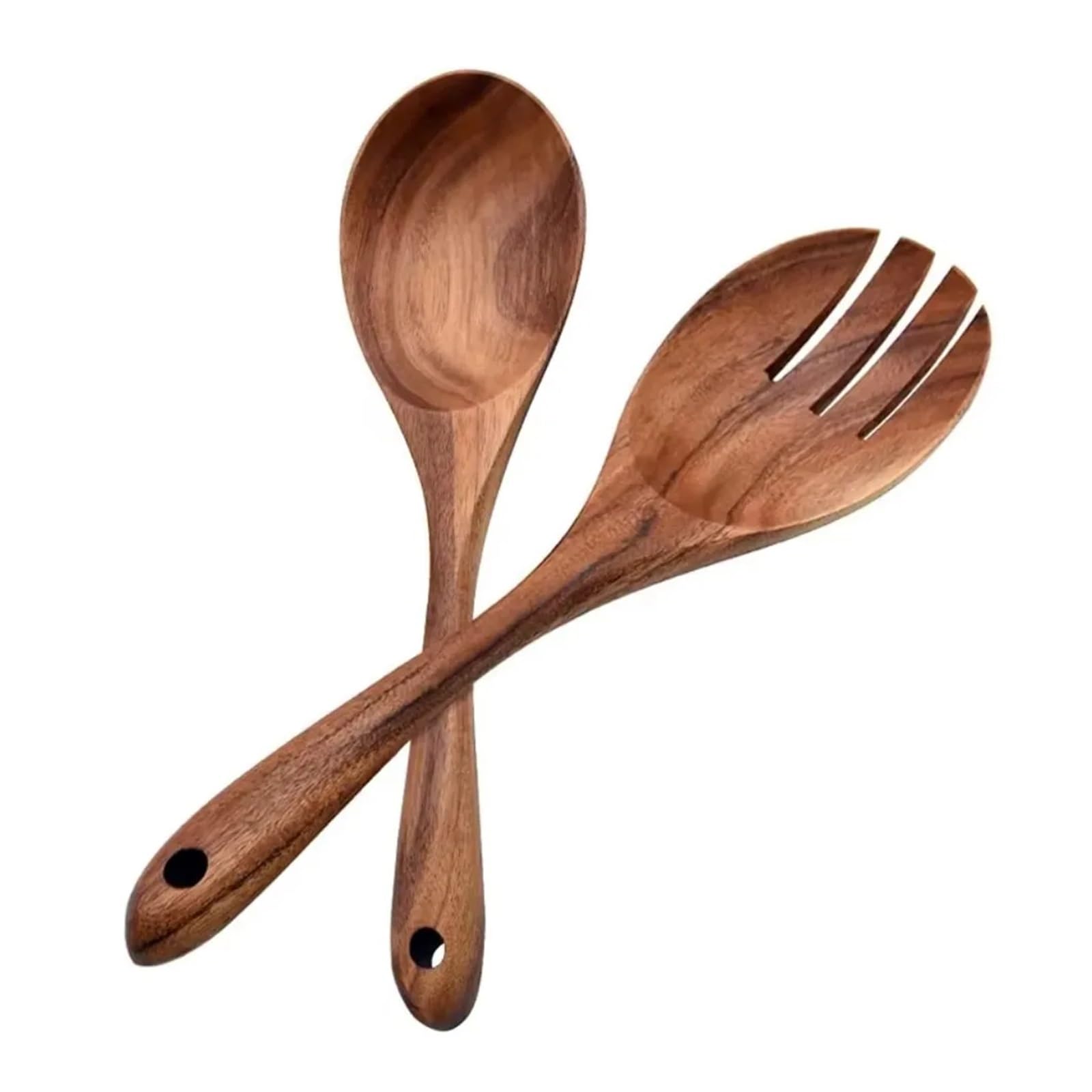 Generisch Salatbesteck aus Holz mit langem Griff, Löffel, Gabel, Wiederverwendbare Servierlöffel for die Küche, Rühren, Mischen und Kochen(2PCS)
