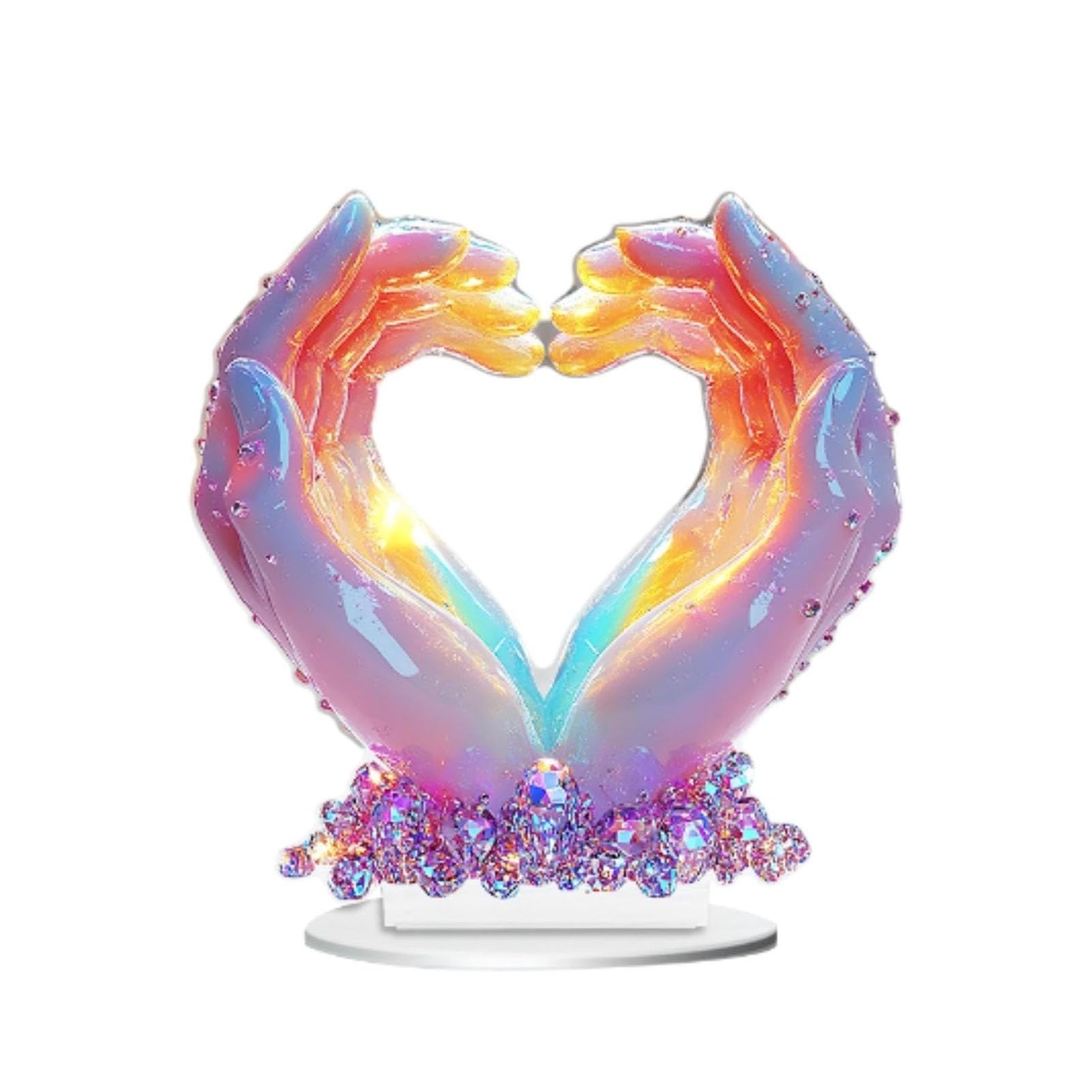 JOUFNING Desk Decor Art Statue - Heart Hands Sculpture, Acrylic Craft Tabletop Ornament, Love Finger Collectibles, For Fireplace Home Bookshelf Entrance Decoration