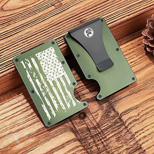 Hiesgie Minimalist Metal Wallets For Men With Money Clip - Engraved American Flag - Aluminum Slim Front Pocket Rfid Blocking Credit Card Holder For Travel Business #TOP4
