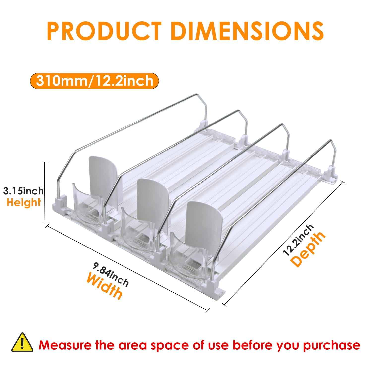 Drink Organizer for Fridge, BUDO Soda Can Dispenser for Refrigerator, Width Adjustable Self-Pushing Drink Dispenser Fridge Organizer for Pantry Kitchen-12inch, 3 Rows, White