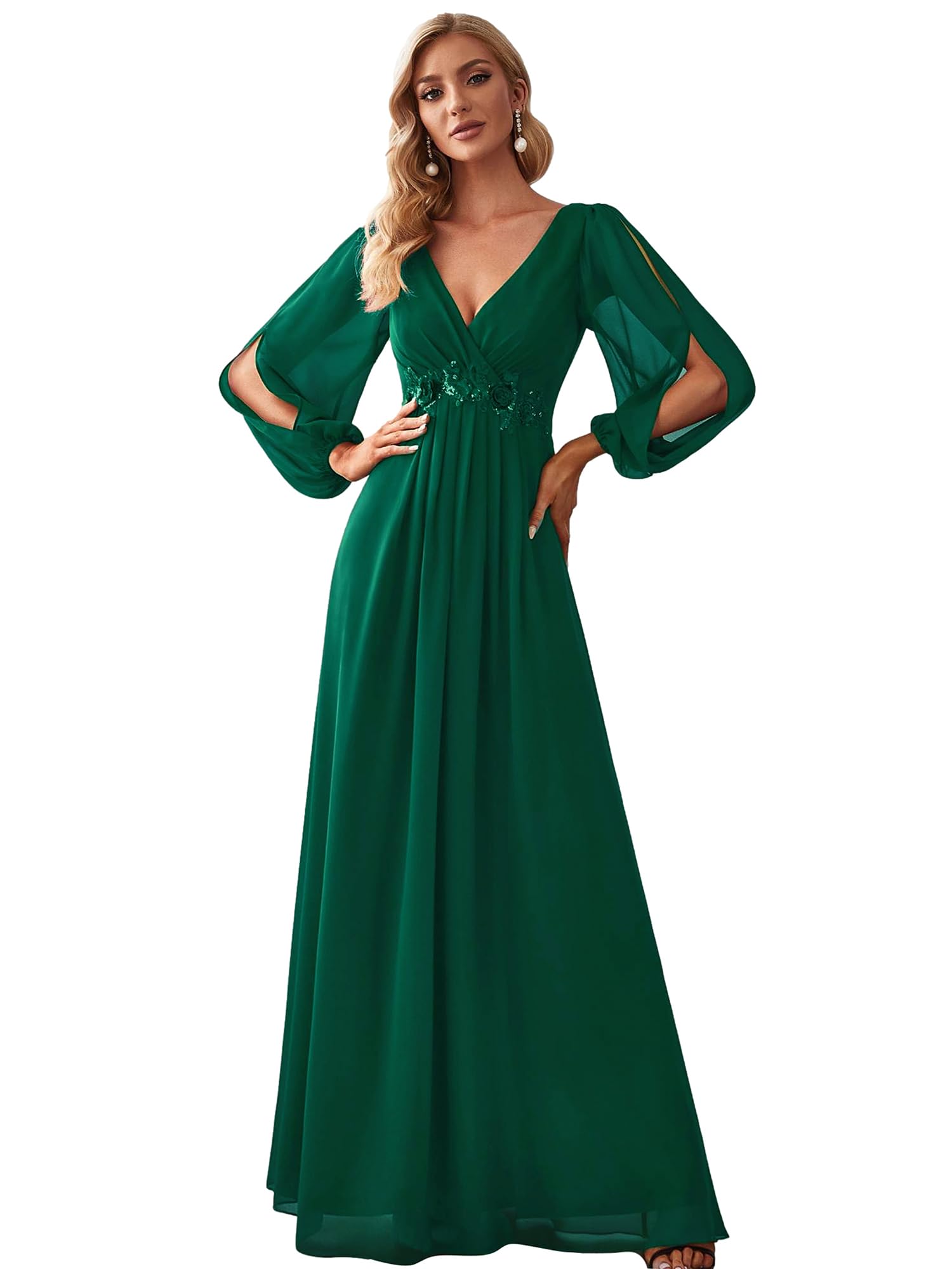 Ever-Pretty Vestito da Cerimonia Elegante Linea ad A Scollo a V A Abiti da Sera 00461 Verde Scuro 46