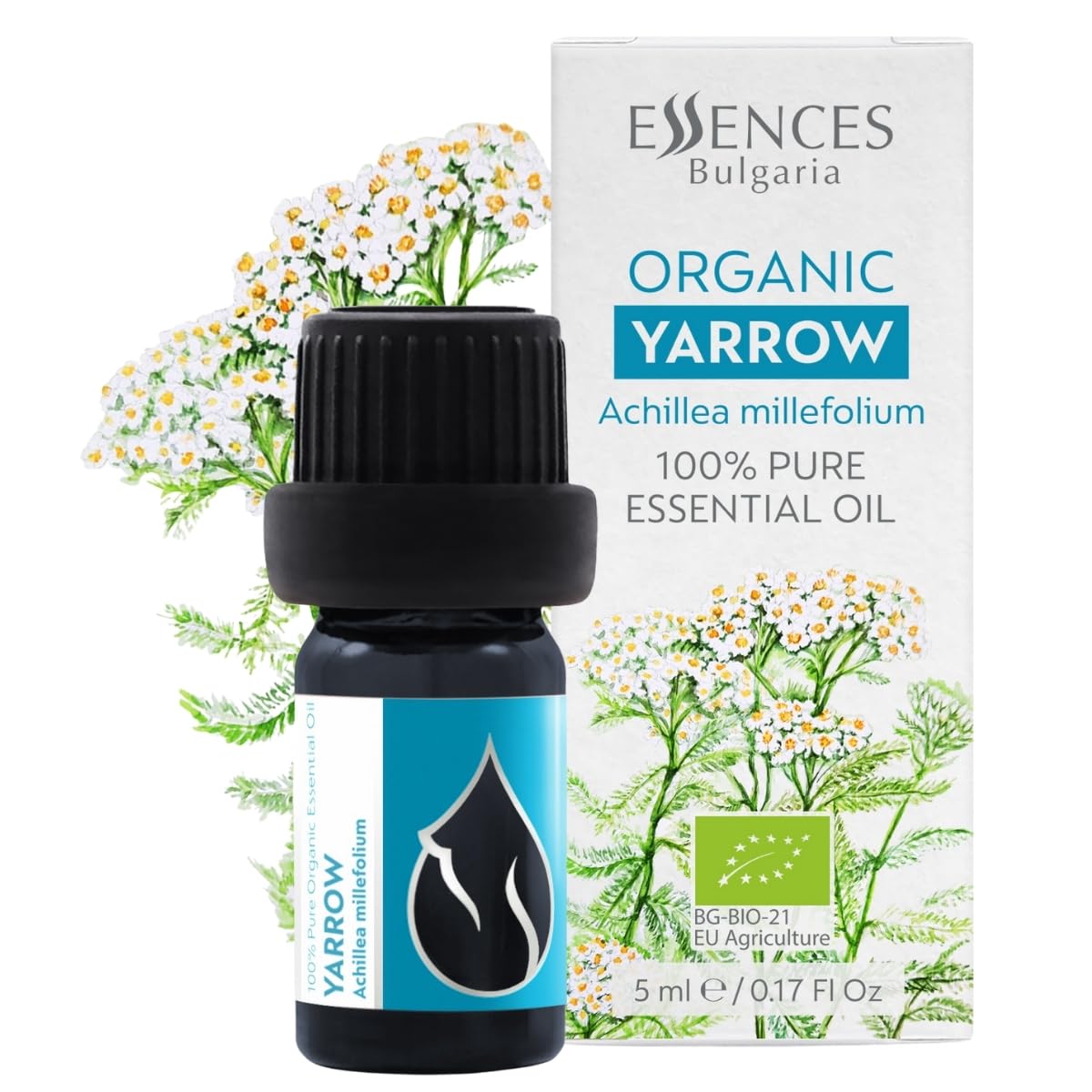 Essences Bulgaria BIO Schafgarbe Ätherisches Öl 5ml | Achillea millefolium | 100% Naturrein | Unverdünnt | BIO-zertifiziert | Spitzenqualität aus Familienbetrieb | Ohne Gentechnik | Vegan