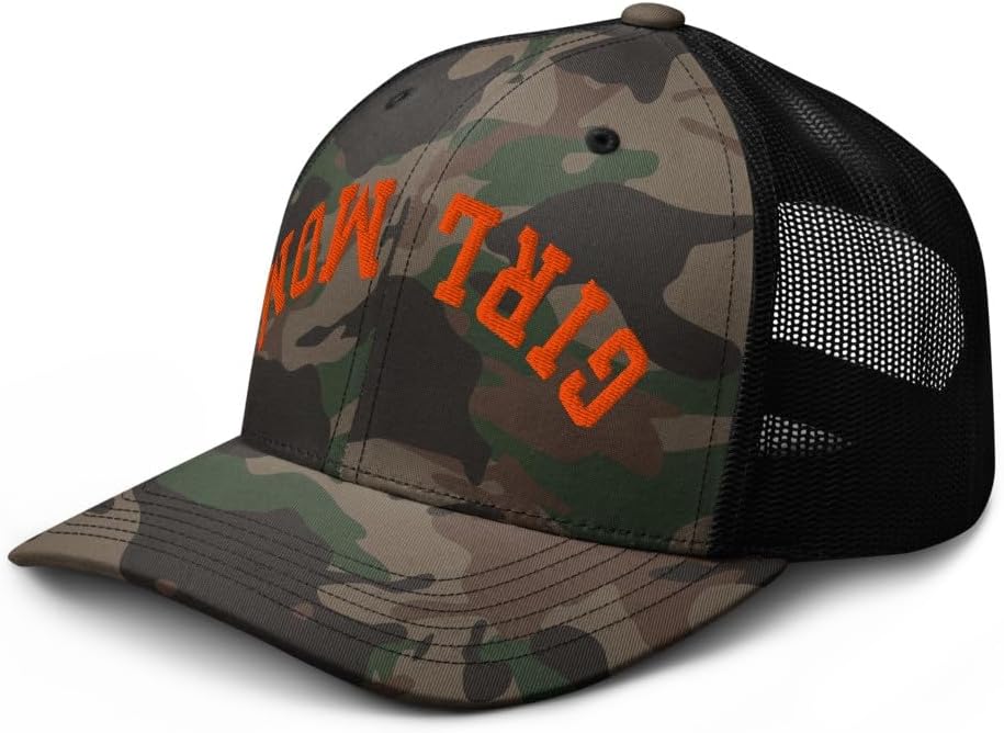 Camo NX Upside Down Girl Mom Embroidered Curved Bill Trucker Hat Low Crown Adjustable Cap for Men and Women