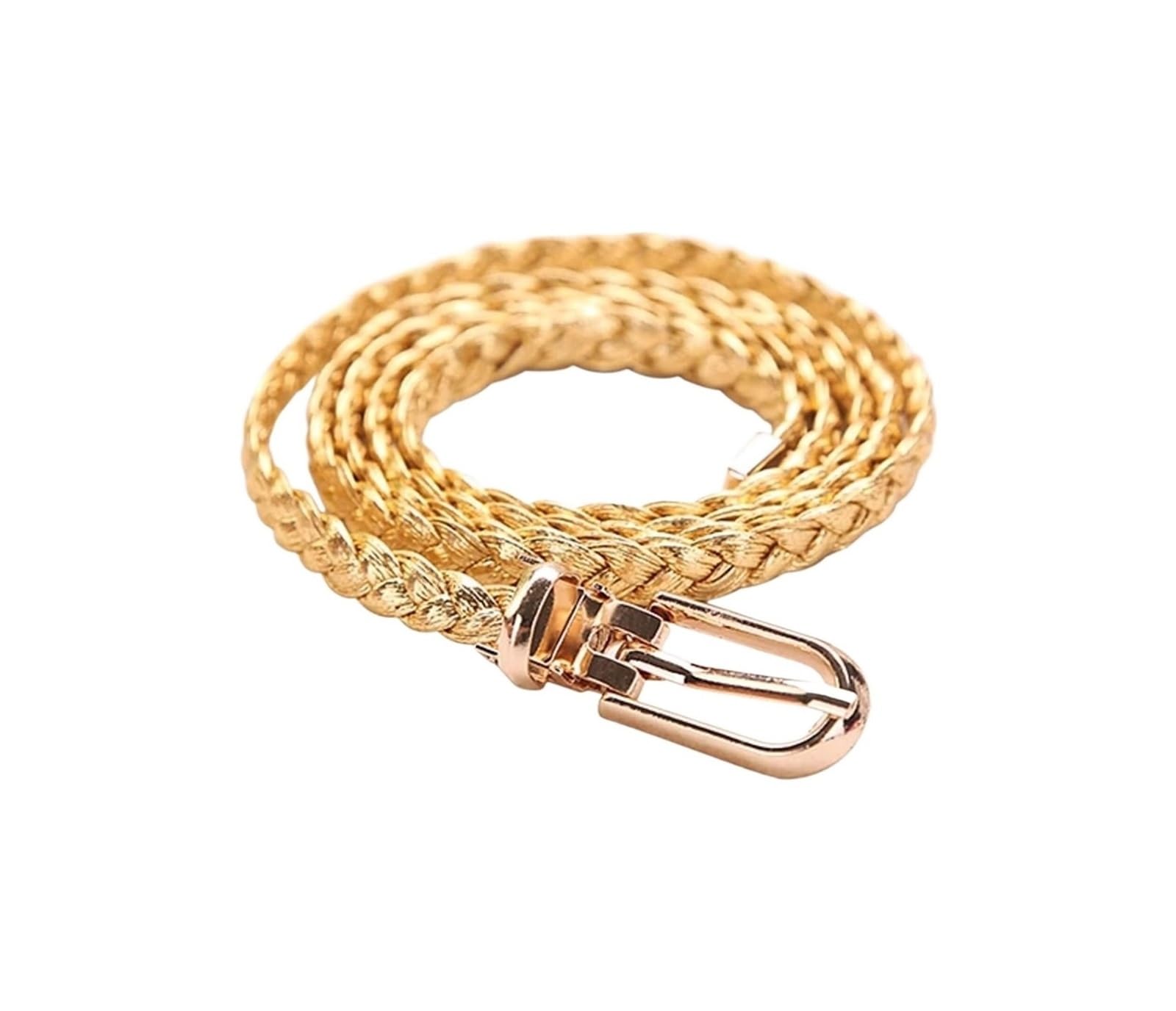 dfEDRd Ladies Waist Belt, 105cm Women Braided Leather Thin Waistband Ladies Dress Pin Buckle Pure Color Belts Accessories(Golden)