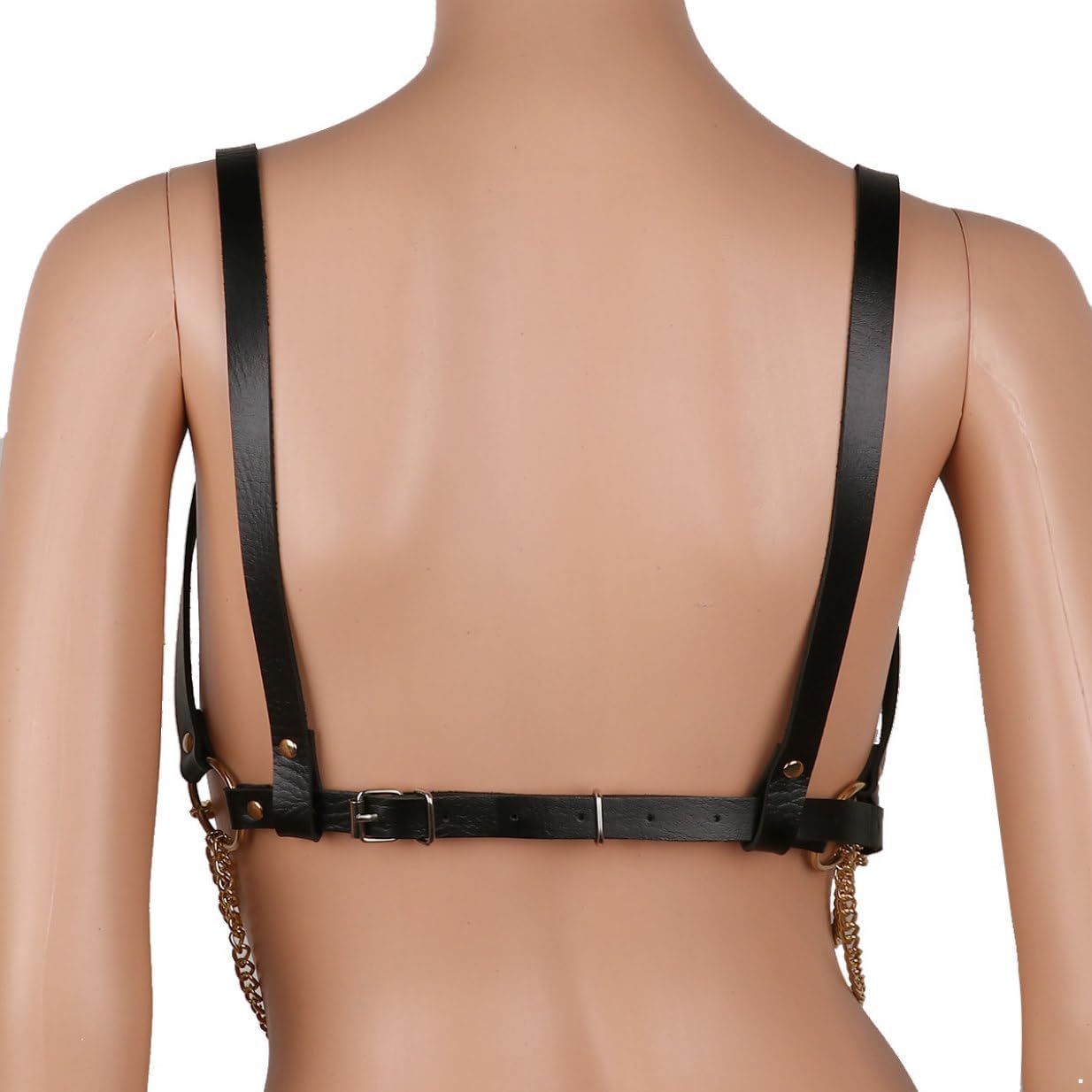 Oyolan Unisex Women Gothic Punk Body Chest Harness Wetlook Tops Metallic Chain Tassel Erotic Chest Straps