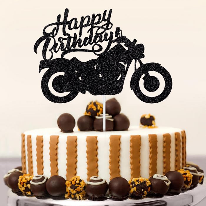 Happy Birthday Cake Topper-Black Flash Motorcycle Party Decoratio...