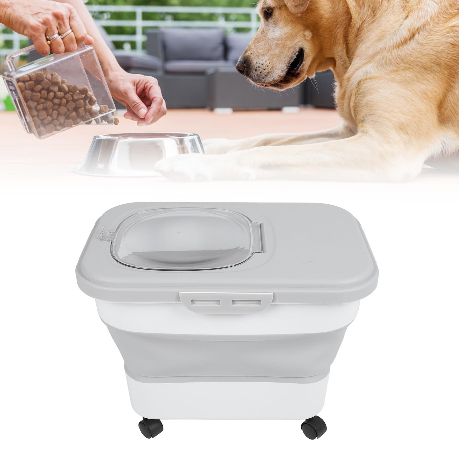 Pilipane Collapsible Hundefutter Lagerbehälter große Kapazität luftdicht staubdichtes Tiernahrung Reis Lagerbehälter mit Messung von Schaufeln für Hundekatze Futter Reis Körner PP TPR (Radyp)