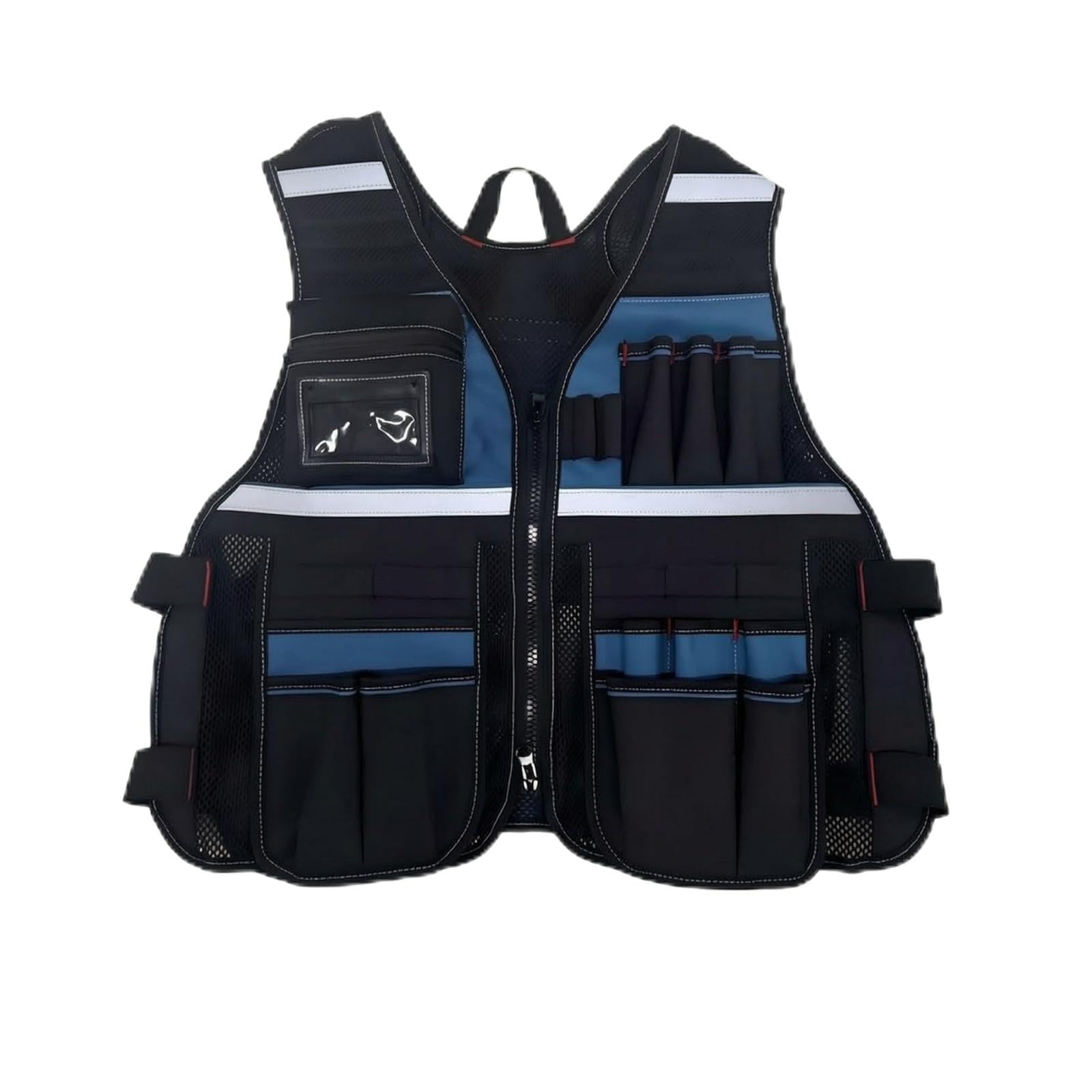 Gilet con Strisce Riflettenti | Struttura in Rete Traspirante, Cinghie di Regolazione Laterali, Gilet con Tasche penne, per Cantiere, Nero