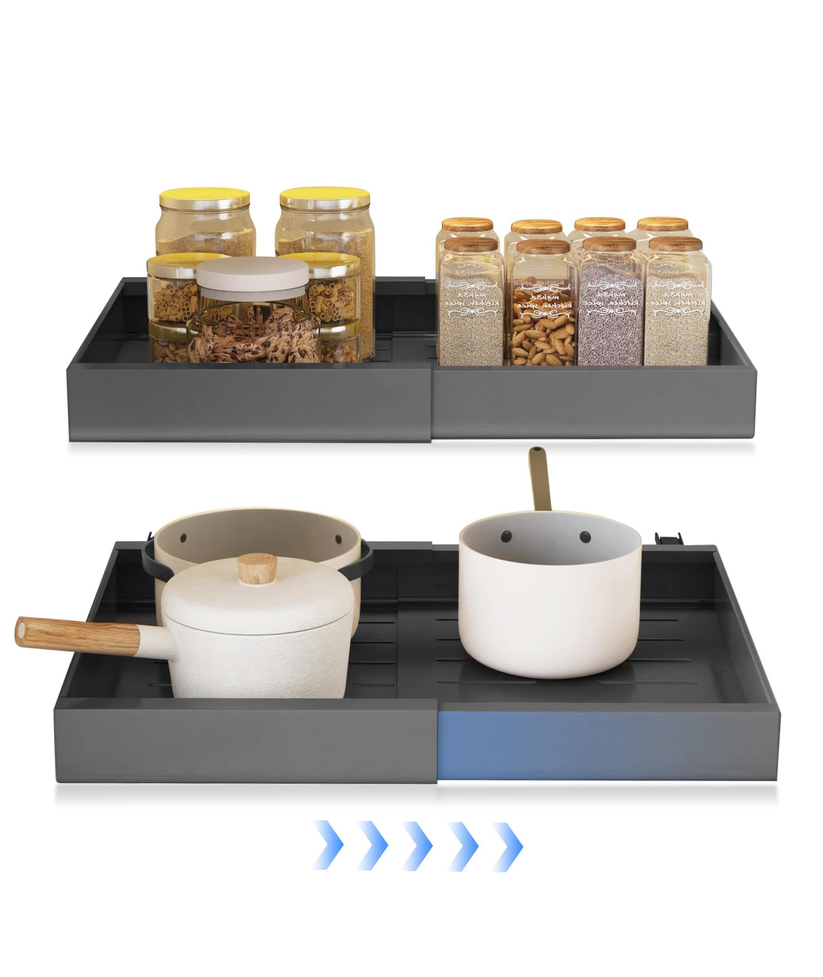2 Cassetto Estraibile Cucina, Cassetti Estraibili per Cucina Non Sono Necessarie Forature e Chiodature Espandibile Cassetto Telescopico per Bagno Soggiorno 32-52x42x7cm(grey*2)