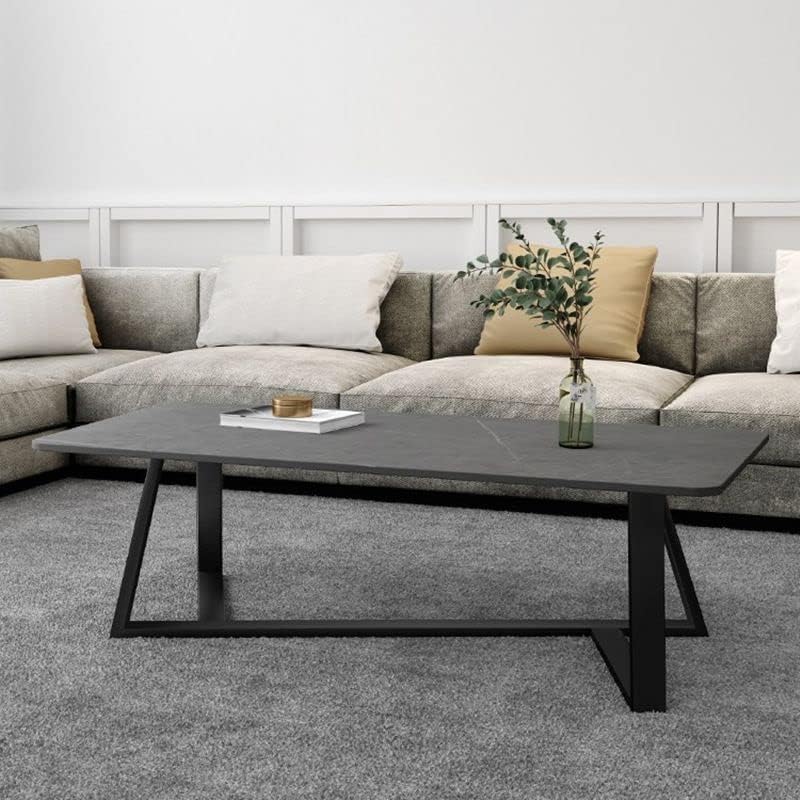 CraftThink Coffee Table, Mid-Century Modern Slate Top Accent Table Rectangular Coffee Table Sofa Center Table with Metal Frame for Living Room- Grey 55" L x 27.5" W x 18" H