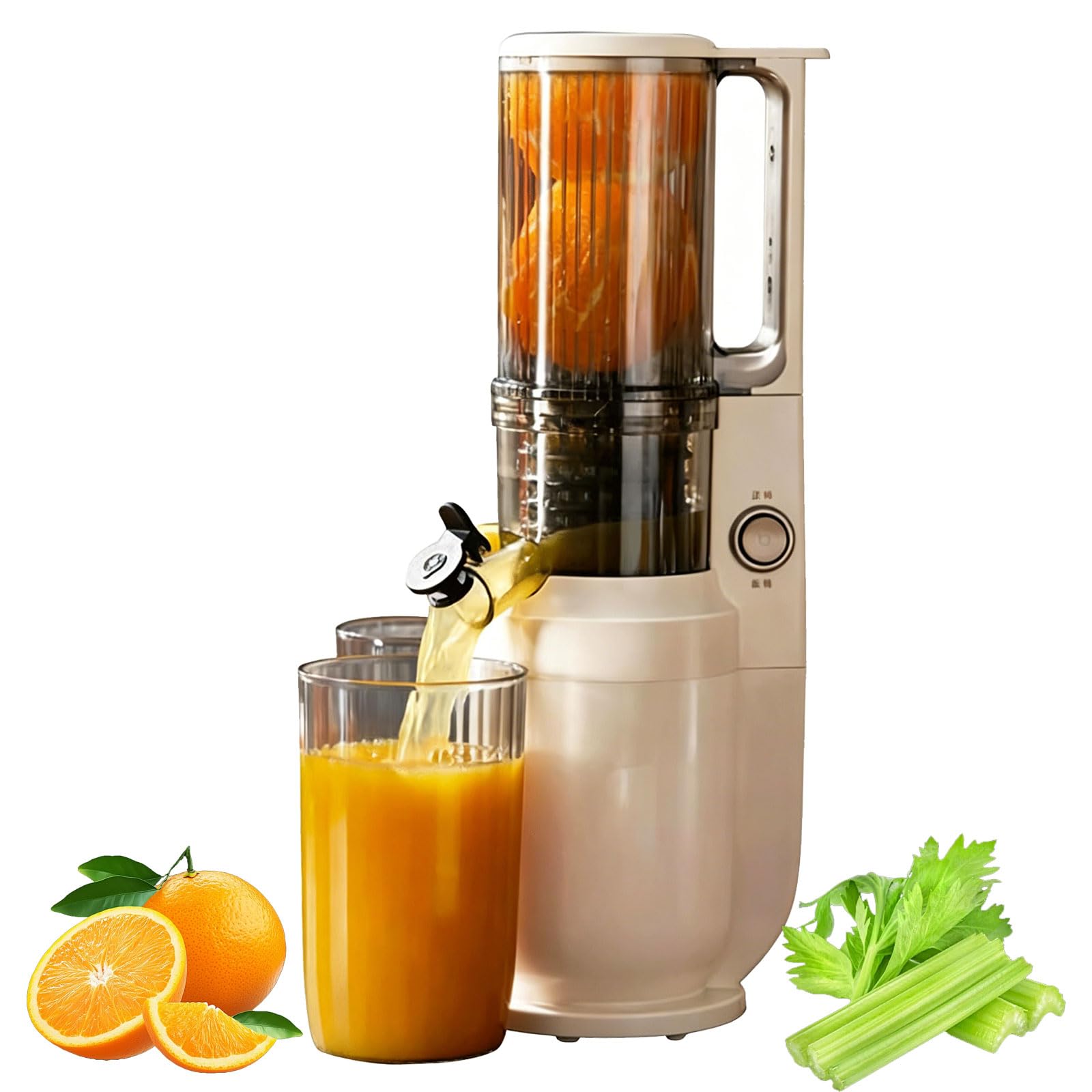 Extractor de Jugo Lento Eléctrico 200W, Exprimidor de Prensado en Frío con Entrada de 80 Mm, Filtro de Tiras y Alto Rendimiento de Jugo, Extractor de Prensado en Frío para Frutas y Verduras white
