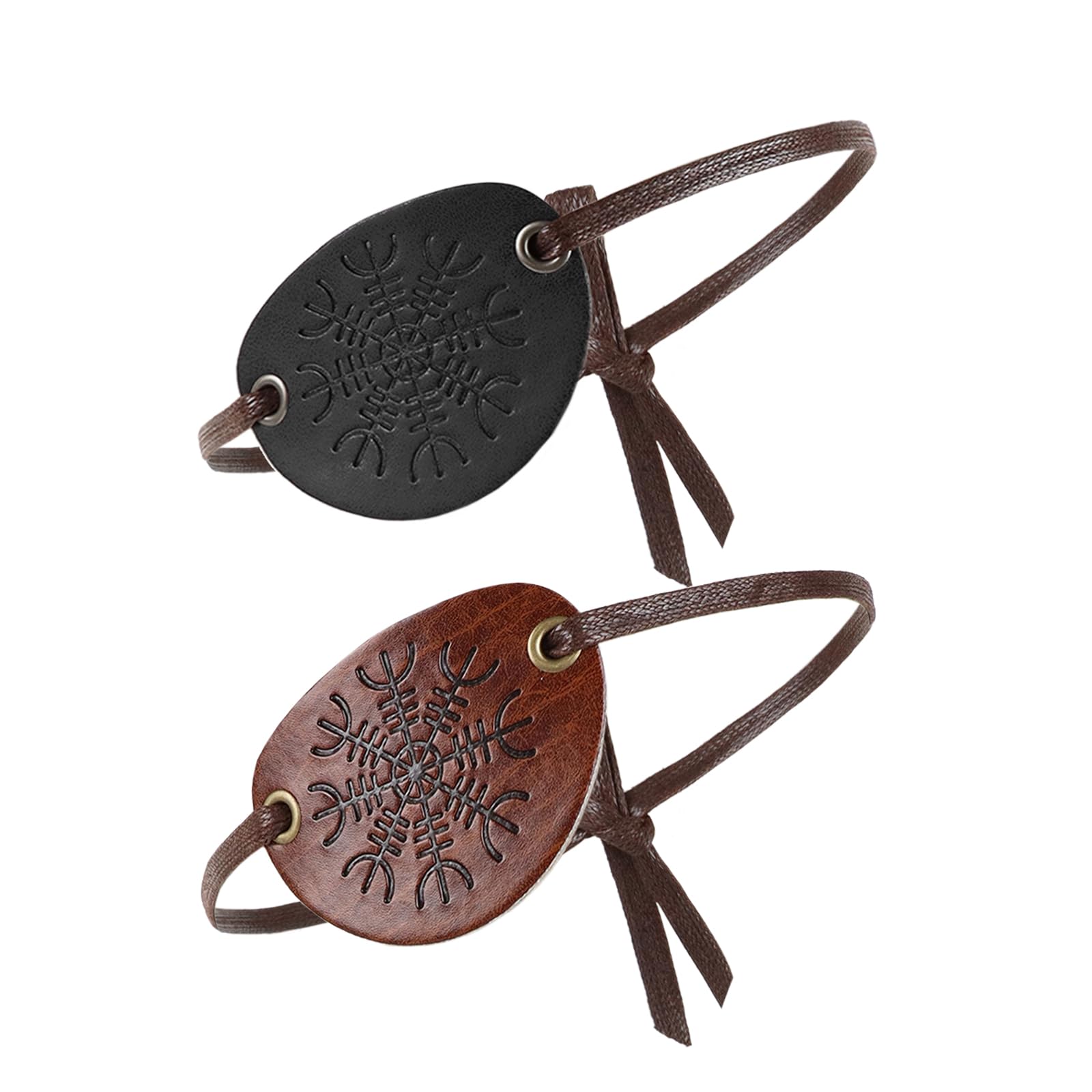 FakeFace 2 Pack Leather Eye Patch for Adult Right and Left Eyes Cosplay Pirate Eye Patch Vintage Eye Cover Mask for Halloween Role Play Fancy Dress (Black+Brown-Style 2)
