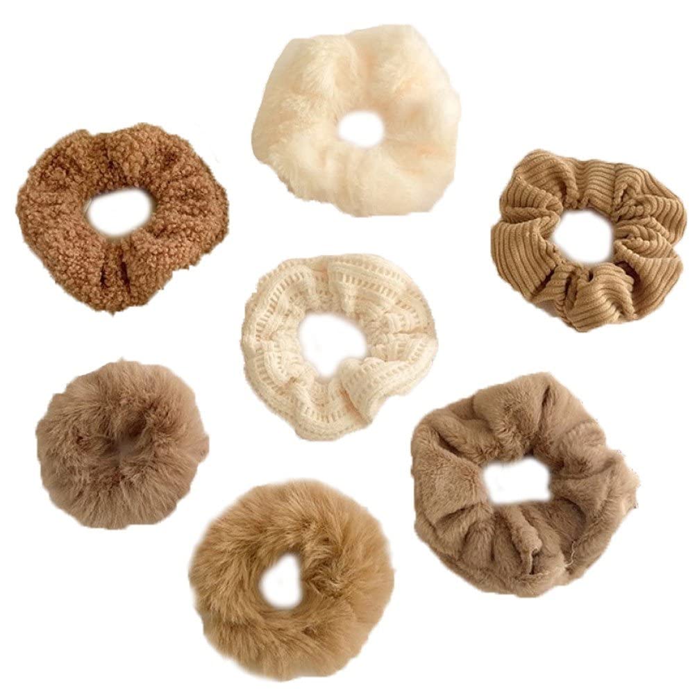 Stakee Plush Hair Scrunchies 7pcs Hair Rope Elastics Hair Bands Ponytail Scrunchies Hair Accessories for Women Girls