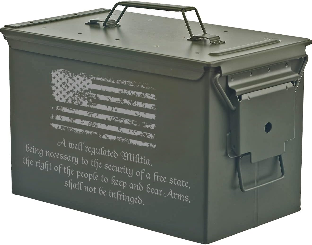 Daylor Custom Engraved Ammo Box Metal Ammunition Case Steel Storage Can Personalized 2nd Amendment Right To Keep And Bear Arms American (30 Caliber, Green)