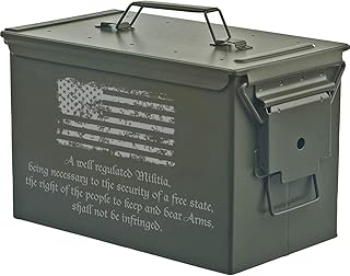 Custom Engraved Ammo Box Metal Ammunition Case Steel Storage Can Personalized 2nd Amendment Right To Keep And Bear Arms American (50 Caliber, Green)