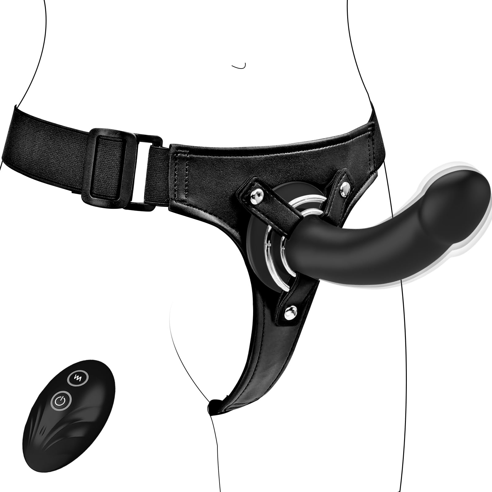 Strap-On Vibrating Dildo Sex Toys - Wordone Wearable Harness Strap-On Dildos with Suction Cup 10 Vibrations Remote Control