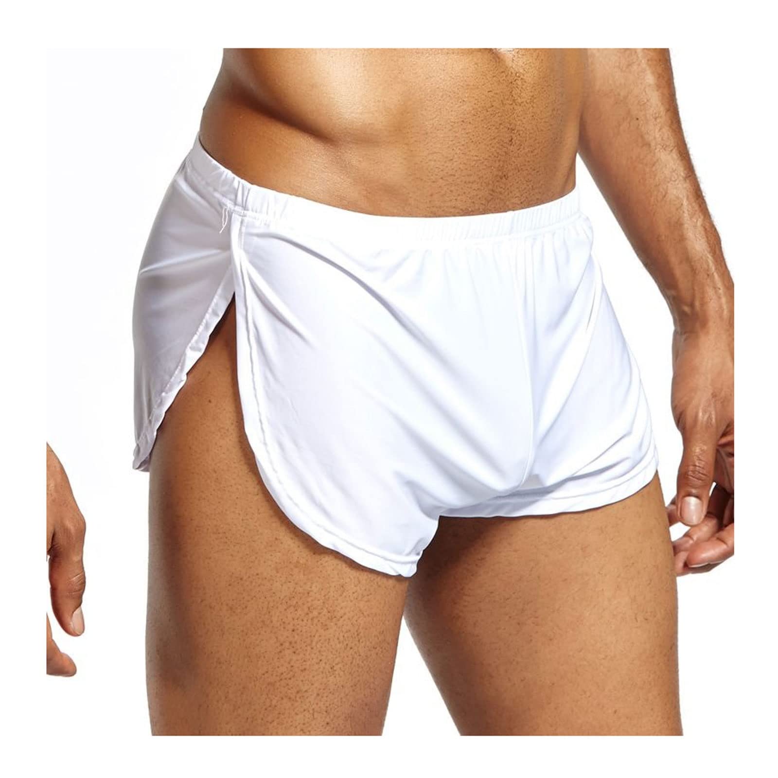 Men's Briefs, Comfortable Sexy men underwear boxer shorts ice silk Lounge Men Trunks Home Sleepwear Underpants Underwear panties S White