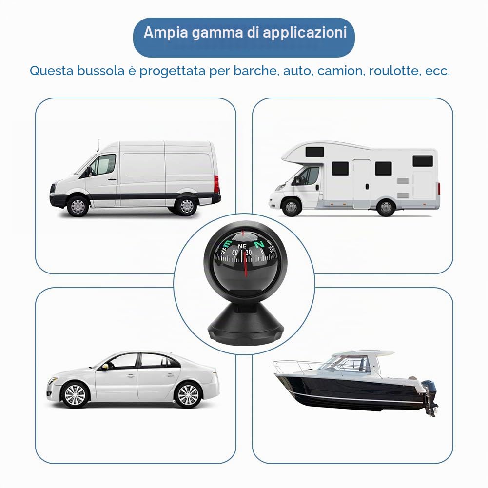 Bussola per Barche, Bussola per Auto Cruscotto Navigatore Digitale Bussola per Esploratore, Bussola Marina Regolabile Multifunzionale Bussola Marina Nera Adatto per Auto Camion per Barche