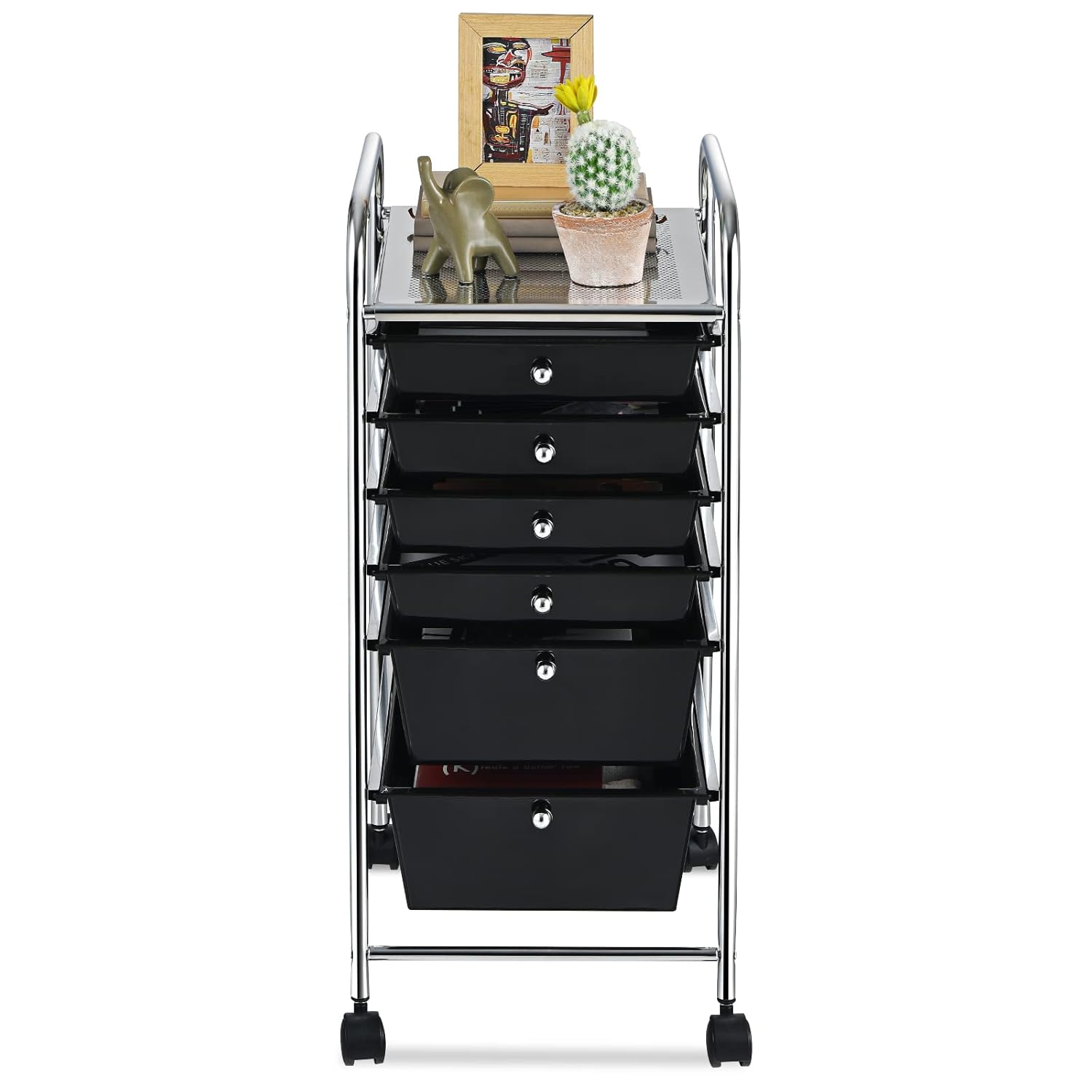 6-Drawer Rolling Storage Cart, Multifunctional Storage Organizer Cart with Wheels, Mobile Utility Cart for Home Office Garage Tools (Black)