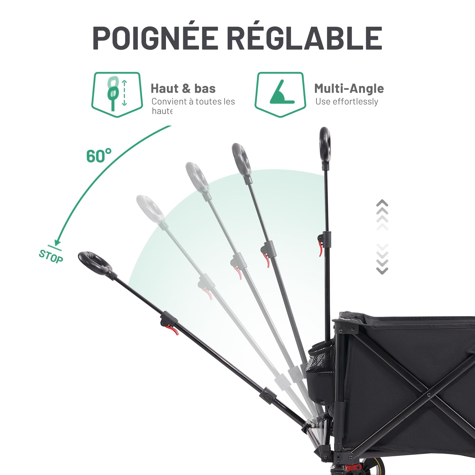TIMBER RIDGE Chariot Camping Pliable 300L avec Frein Tout Terrain 160kg | Filets anti-chute, poche latérale, porte-boisson et poignée réglable, charrette charge 160kg camping plage et jardin