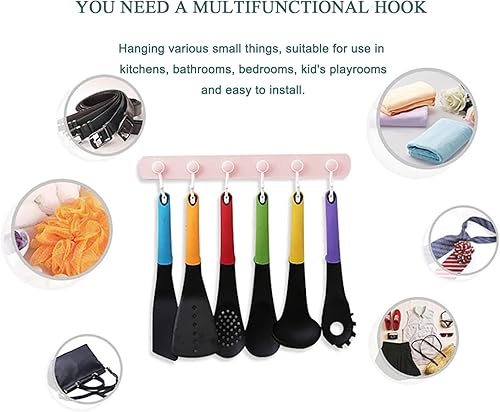 Miniatura 3 de Gancho adhesivo de pared con 6 ganchos giratorios, perchero de pared, perfecto para colgar ropa, toalla de herramientas de cocina en cocina y