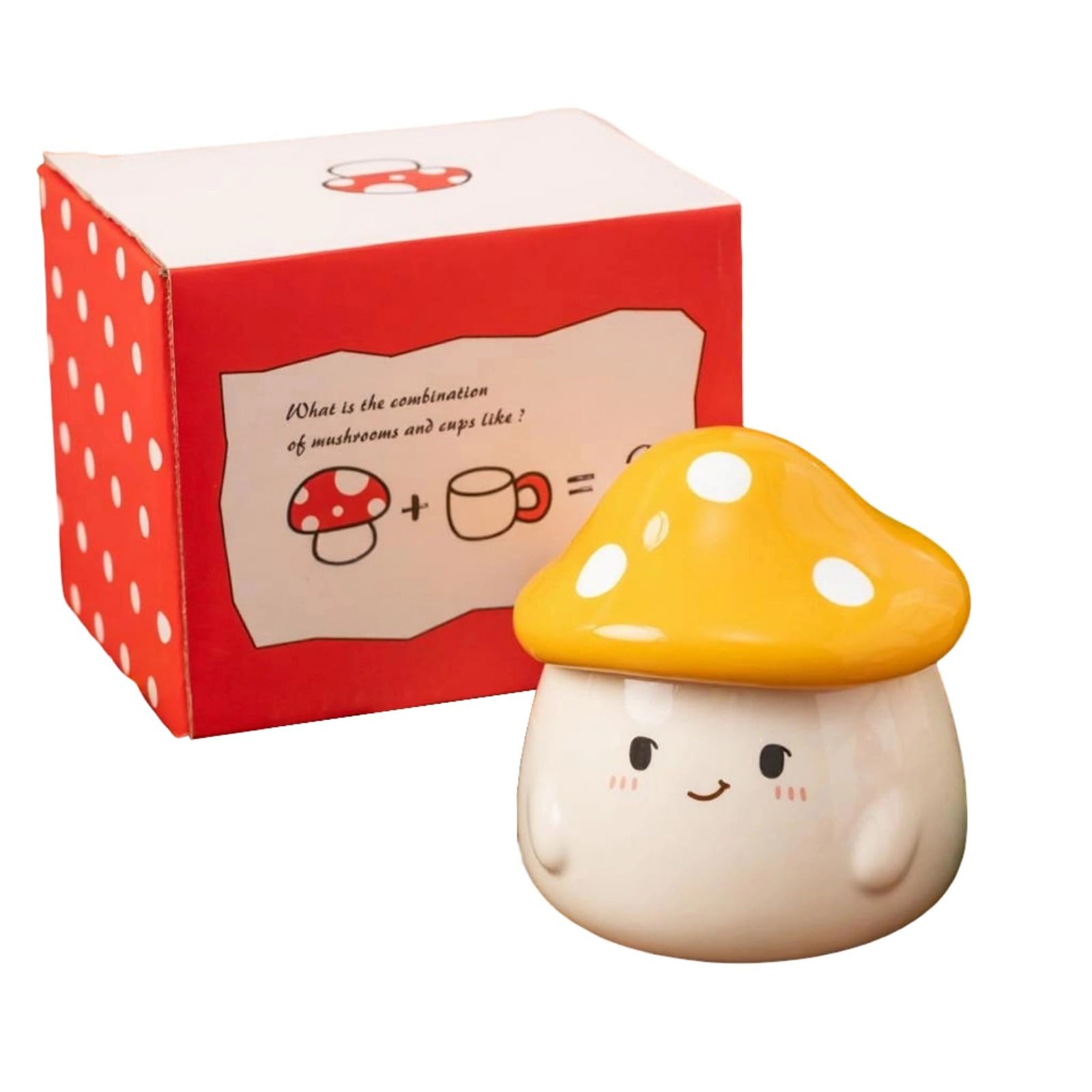 Lerpwige Portable Ceramic Coffee Mug with Mushroom Lid Travel Cup for Women Mushroom Mug