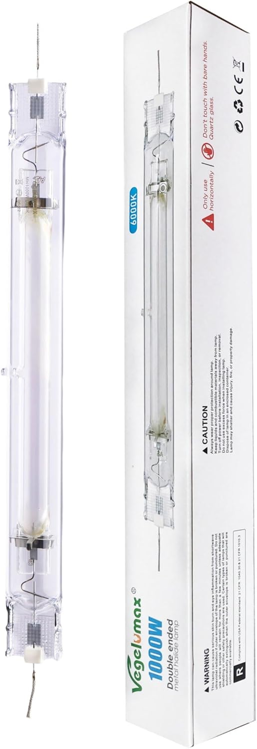 1000Watt Double Ended Metal Halide MH Grow Light Lamp Enhanced Performance HID Grow Bulb,CCT 6000K,95,000 Lumens,for Horticulture Indoor Plant Growth,Great for Commercial Applications