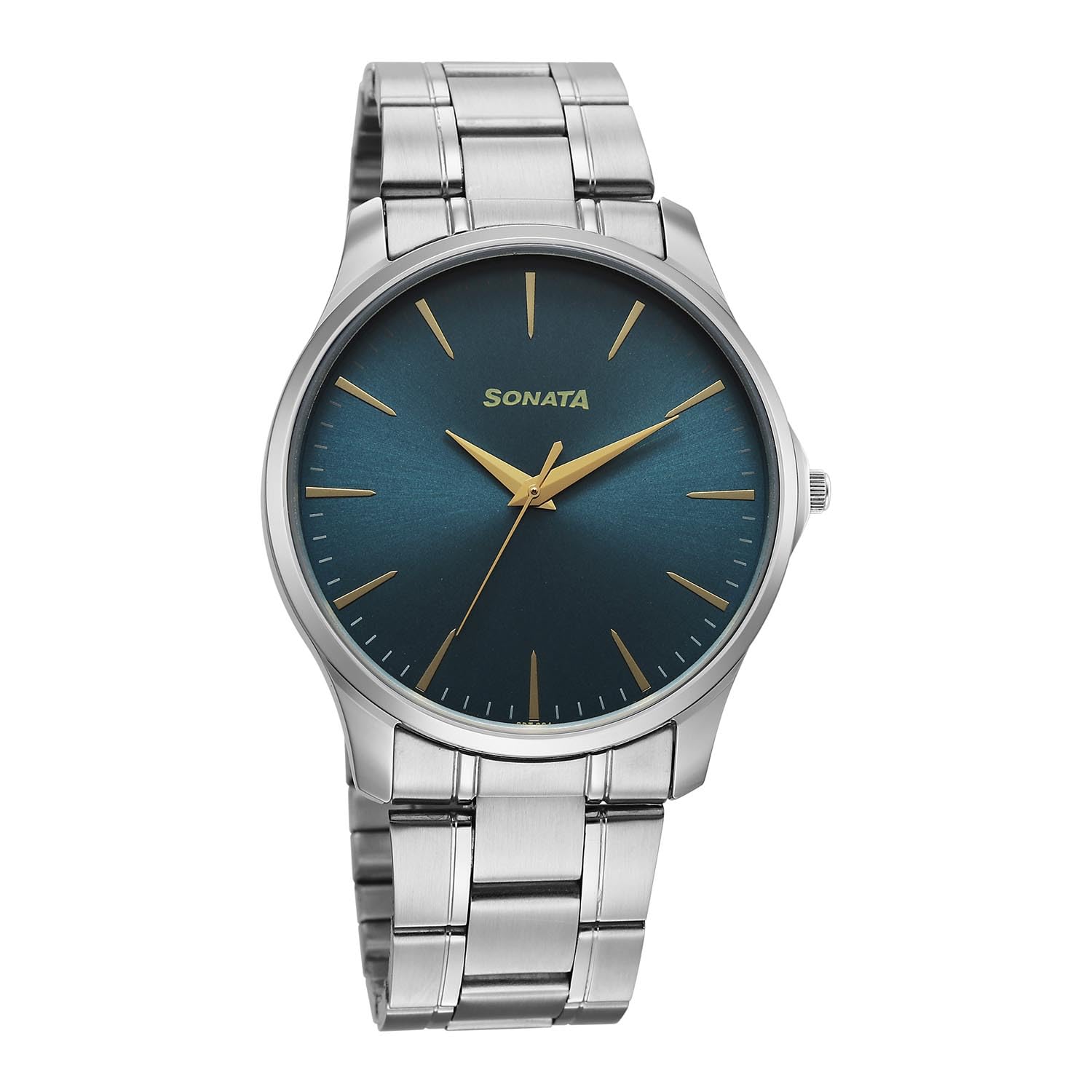 Sonata Ease Men's Watch - 77163SM11W, Dark Blue Dial, Silver Strap - Image 1