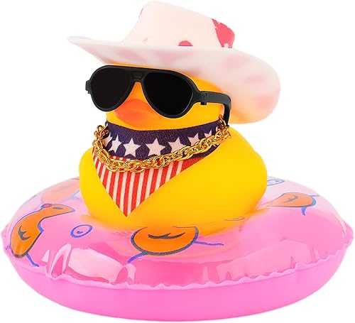Wonuu Adornos de Pato de Goma para Automóvil, Adornos Lindos para Automóvil, Adorno de Tablero con Sombrero de Vaquero Occidental, Anillo de