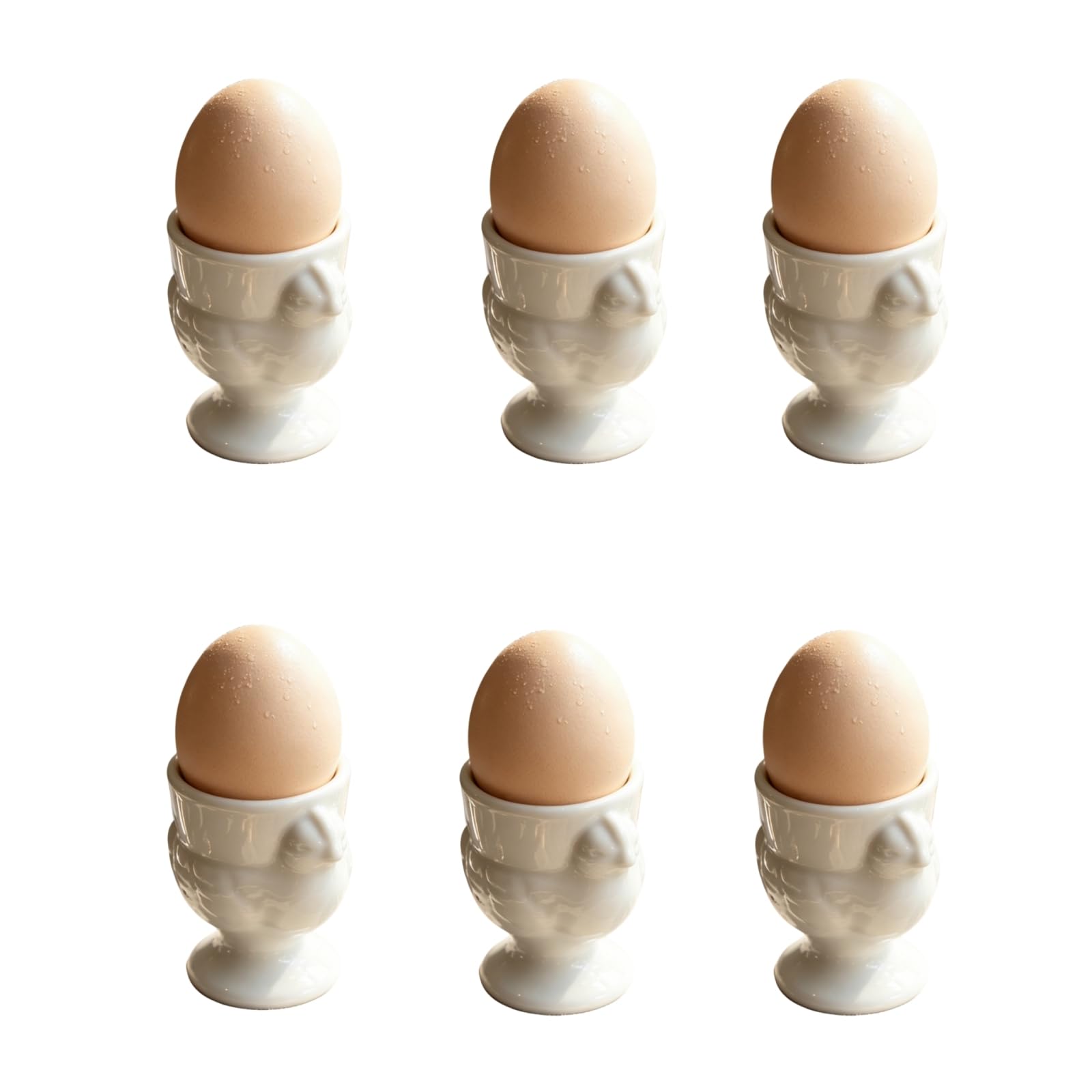 Lot de 6 coquetiers en céramique avec motif de poules, 1/2/4/6 pièces, passent au lave-vaisselle, au four, au micro-ondes, pour Pâques et petit déjeuner (blanc)