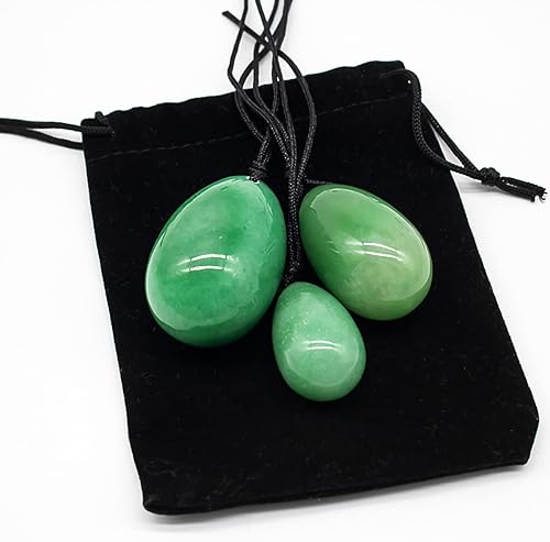 MYMEO Juego de huevos Yoni de piedra de jade de 3 piezas de huevos de masaje de cuarzo rosa natural, reparación de bolas, cuidado de ejercicios