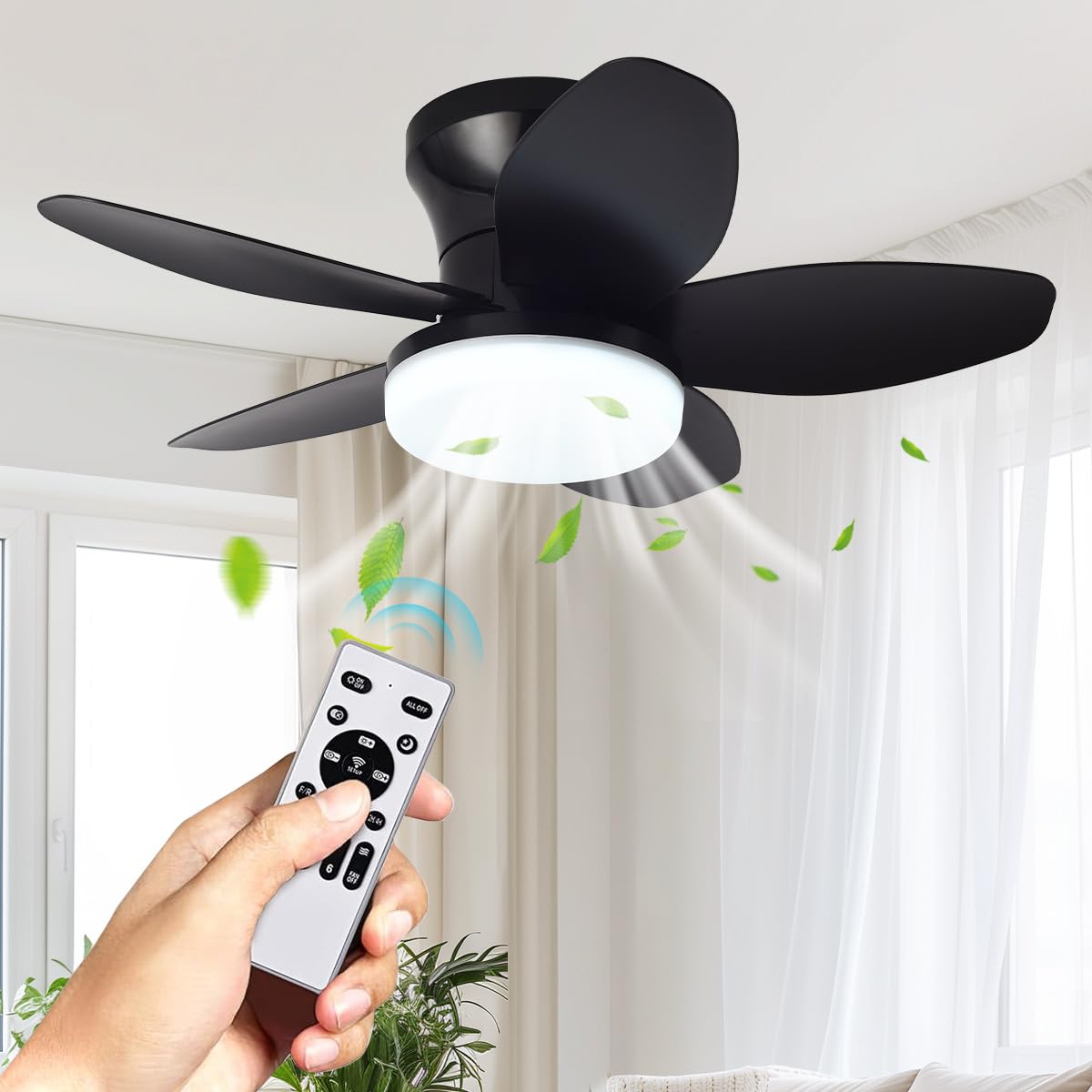 Ventilador De Techo Con Luz De 26 Pulgadas/66 Cm, Abanico De Techo Con Luz Y Control Remoto, Lampara Ventilador De Techo De 5 Aspas Para Interior Con 3cct, 6 Velocidades, Motor Reversible