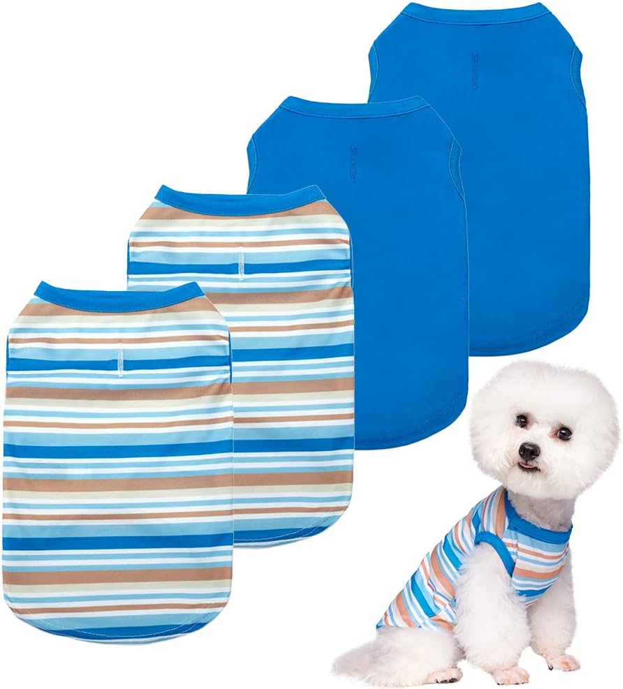 SCENEREAL Dog Shirts 4 Pieces, Soft and Comfortable Dog Vest for Anti-Anxiety, Cute Puppy Clothes for Calming, Solid Stripes Pet T-Shirt for Small Medium Dogs Spring Summer Wearing