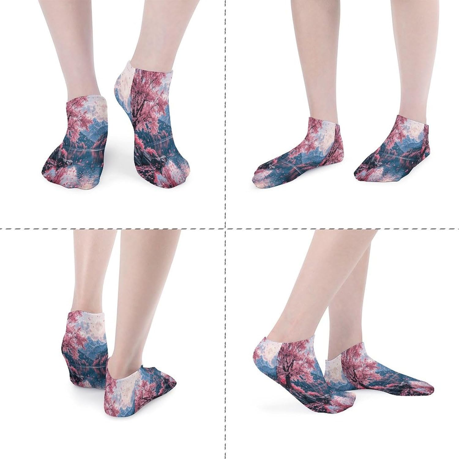 Cherry Blossom Lake View 5Pairs Low Cut Ankle Socks for Women No Show Casual Breathable Athletic Socks for Sport