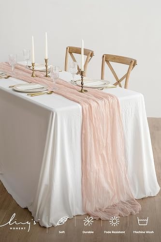 Miniatura 2 de Ling's Moment Camino de Mesa de Muselina Color Blush de 14 pies, Gasa Transparente Extra Largo, Color Rosa Polvoriento, Caminos de Mesa para Bodas,