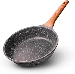 Frigideira Antiaderente em Alumínio com Revestimento Cerâmico Frita Sem Óleo 24cm Funda Cabo Madeira Não Gruda Fogão Indução/Gás - Premium