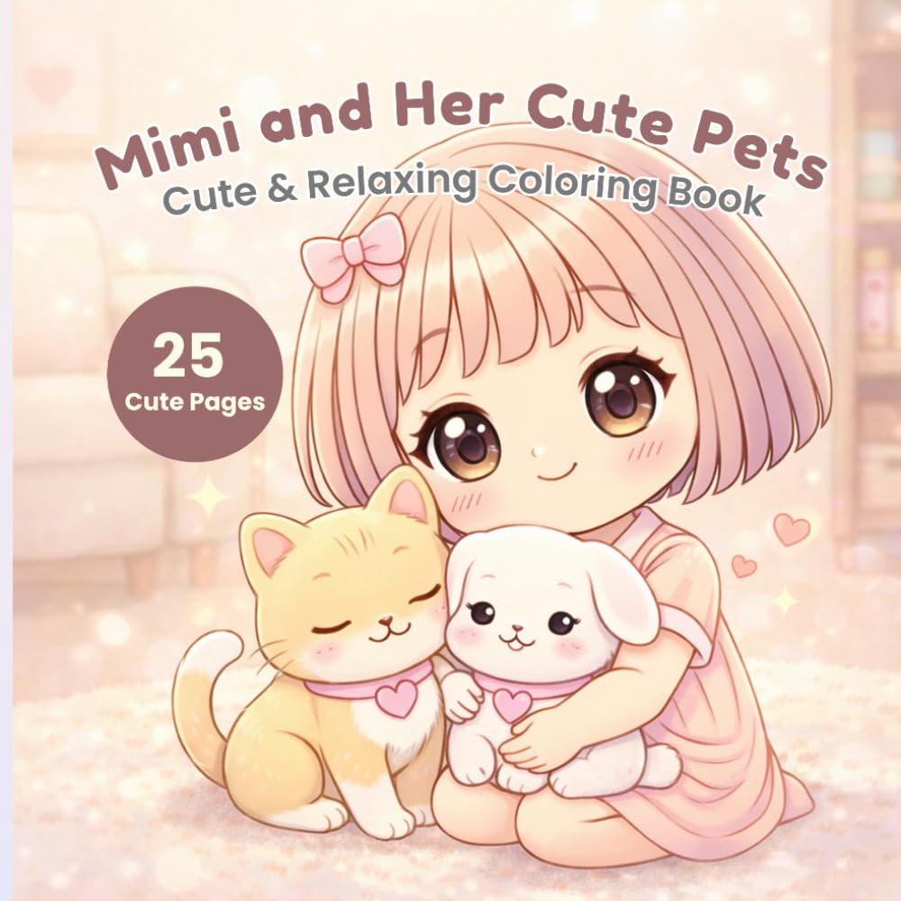Mimi and Her Cute Pets: Cute & Relaxing Coloring Book: A Cozy Coloring Book with Adorable Animals, Cute Pets, and Heartwarming Moments for Relaxation (Mimi Coloring Series)