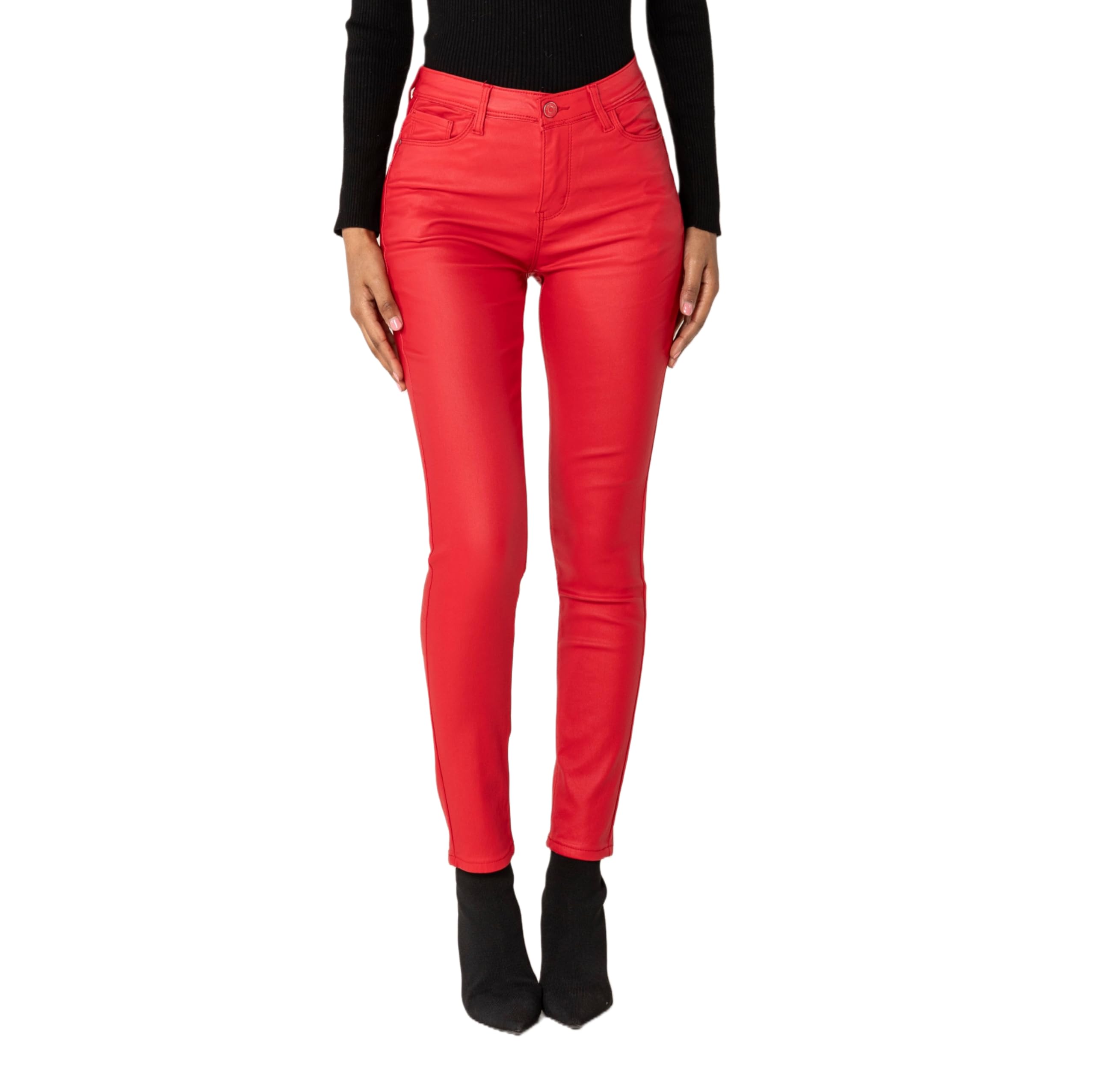 Nina Carter LC001 Damen High Waist Hose in Lederoptik Push-Up Stretchjeans