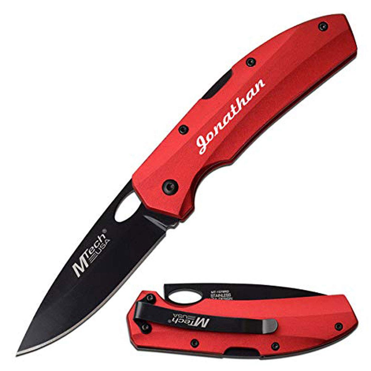 GIFTS INFINITY Custom Personalized Free Engraving Pocket Folding Knife, Pocket clip (Red)