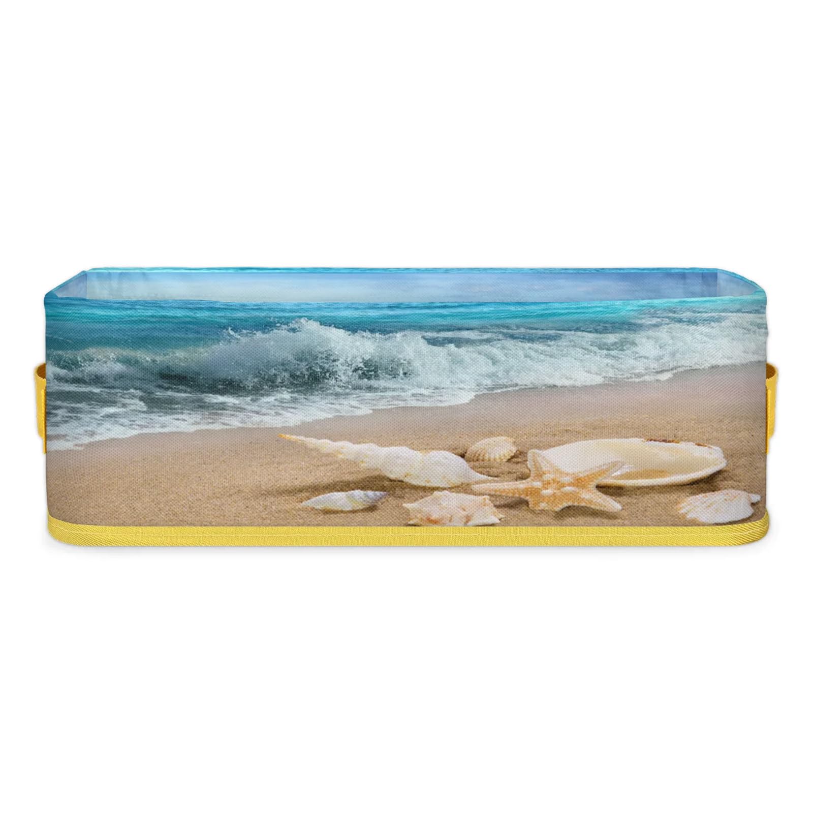 Starfish Beach Seashells Bathroom Storage Basket Waterproof Foldable Storage Bins with Handles Decorative Toilet Paper Storage Basket for Organizing for House Bathroom Toiletries Set of 2