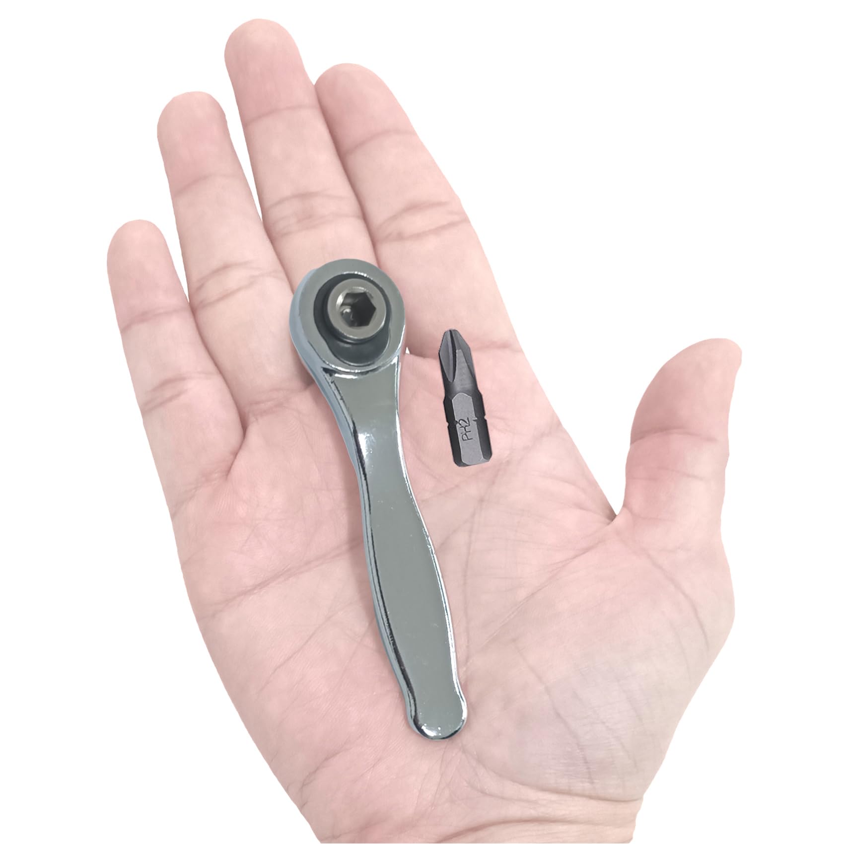 Mini Ratchet,1/4 Inch Drive Micro Ratcheting Bit Driver with 1 PH2 Bit,72-Tooth Offset 90 Degree Right Angle Close Quarters Pocket EDC Screwdriver for Tight Spaces