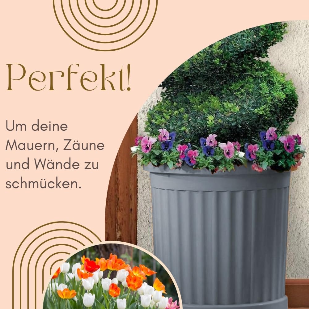 GarPet 2er Set Pflanzkübel Halbrund direkt an der Wand Pflanzkübel Groß Außen Blumenkübel Outdoor Pflanztopf Pflanzkasten Blumentopf 50 Grau