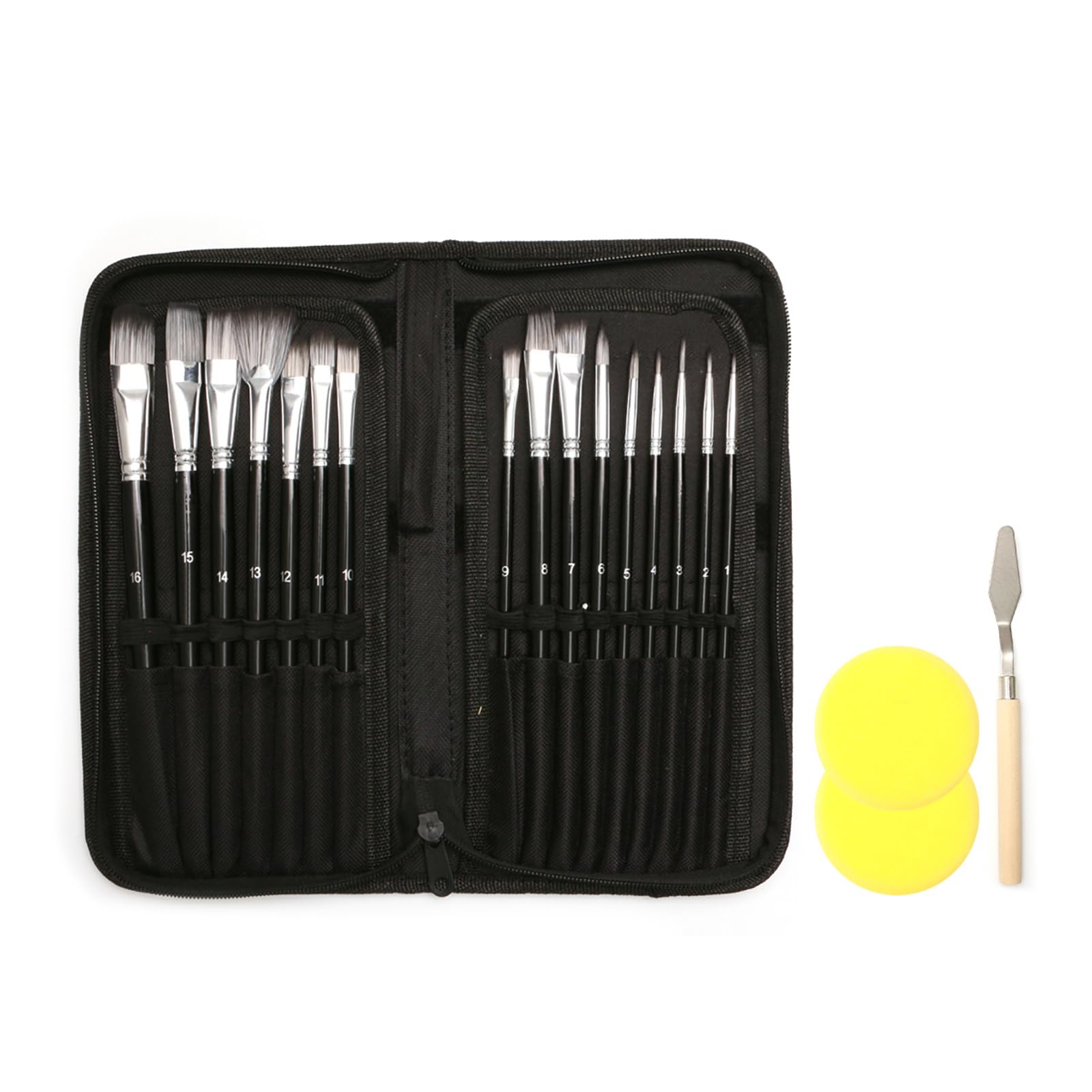 Lot de 16 pinceaux Professionnels à Poils Souples de Formes Assorties, pinceaux Polyvalents pour Artistes, pinceaux de Peinture Acrylique de qualité supérieure pour Adultes
