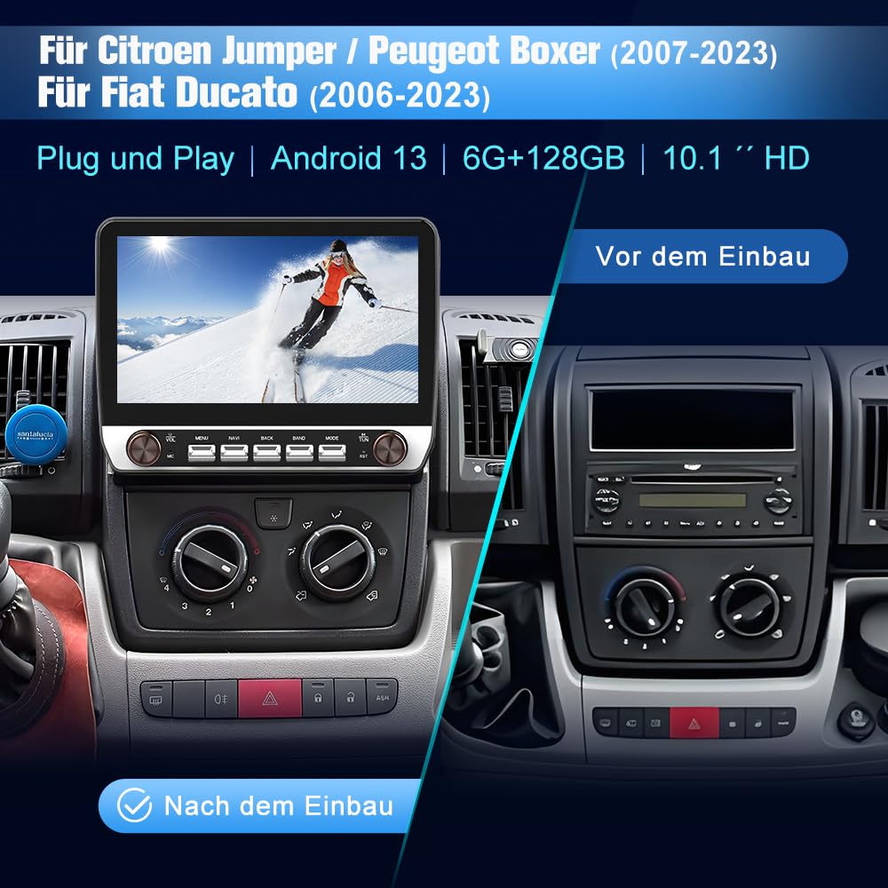 Junsun Android Autoradio für FIAT Ducato, Peugeot Boxer, Citroen Jumper (2006-2013), 6GB+128GB, 10.1 Zoll unterstützt 4G-SIM-Karte, CarPlay, Android Auto, FM Radio, Bluetooth, WLAN, Navigtion, SWC