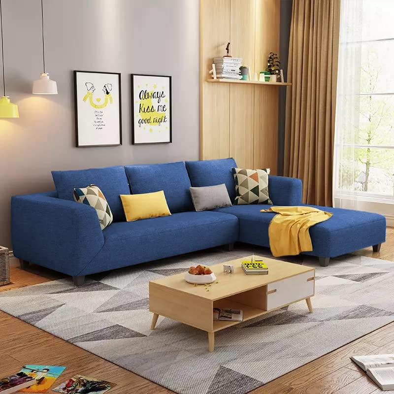 Image of Galib RHS 4 Seater L Shape Sofa Set for Living Room (Blue Fabric)