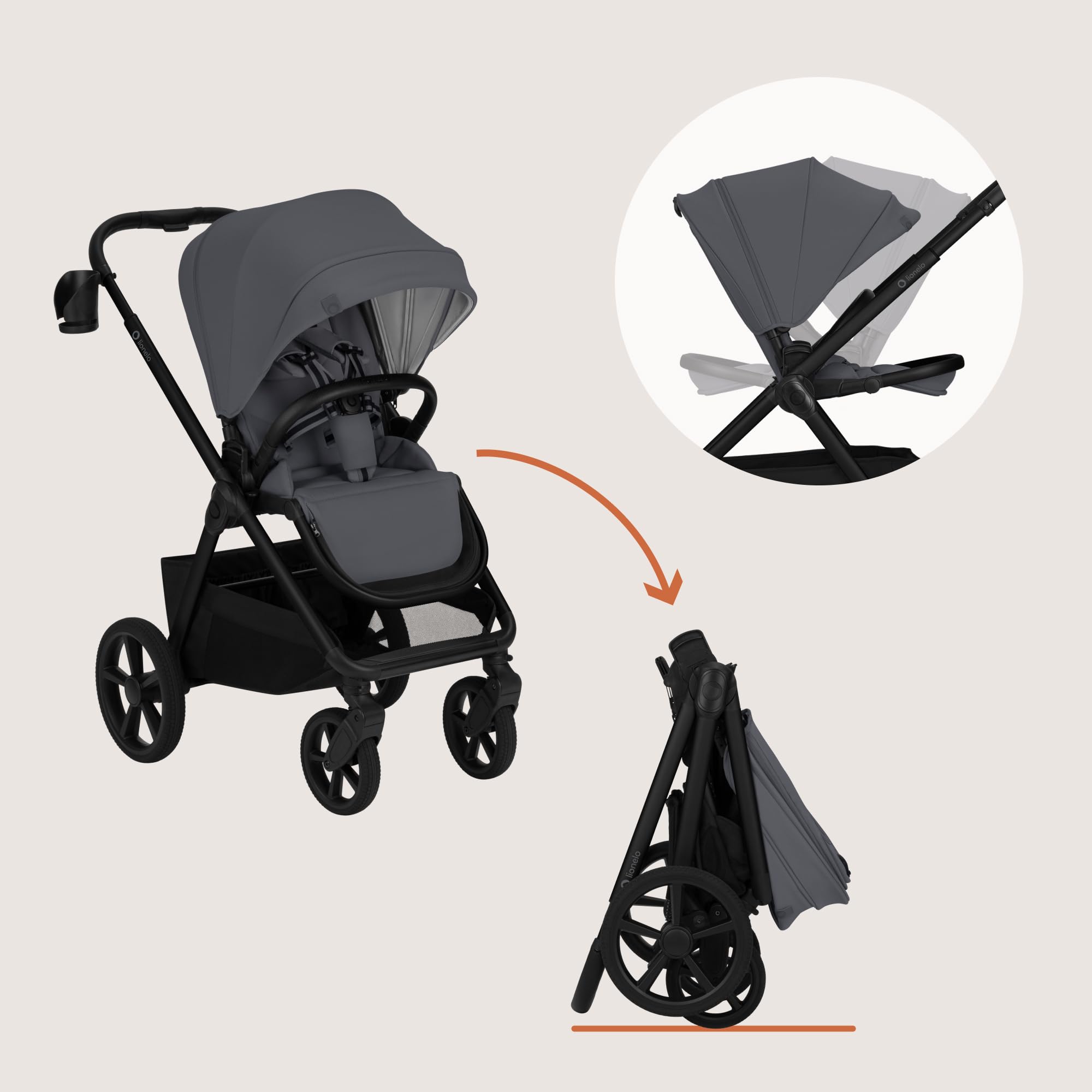 LIONELO Carmine Passeggino 2 in 1 con Navicella per Bambini fino a 22 kg | 0-4 Anni, Seduta Reversibile, Ruote GravelTech, Ammortizzazione, Posizione Distesa, UPF50+, Ventilazione, Fibbia Magnetica